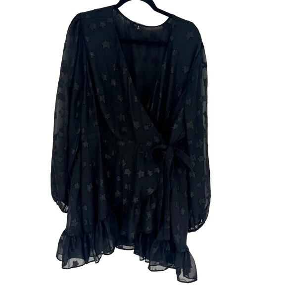 torrid Tops - Torrid Star Surplice Ruffle Hem Wrap Top Black 3X 22-24